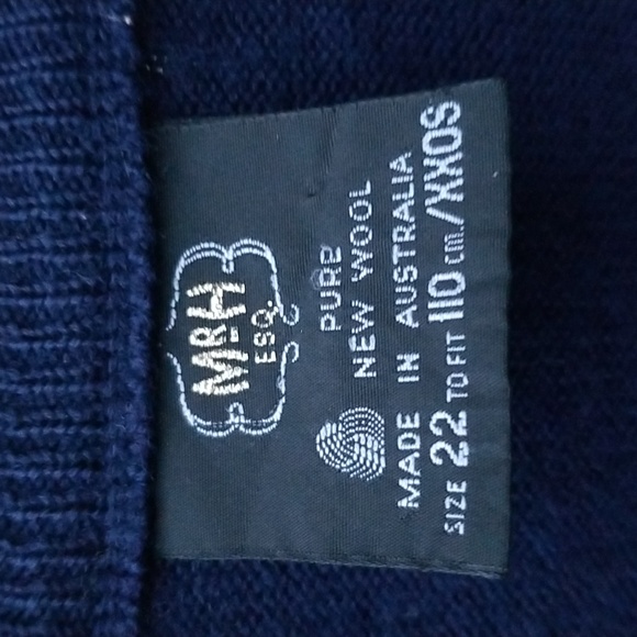 VINTAGE NAVY BLUE V NECK MR H 100% WOOL SWEATER 50 CHEST/BUST XXL - Picture 5 of 7